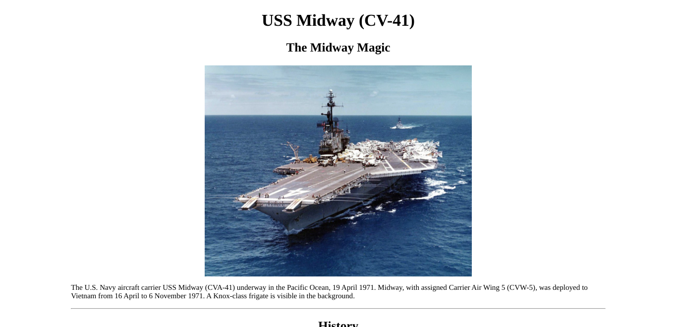 screenshot of u.s.s. midway tribute page